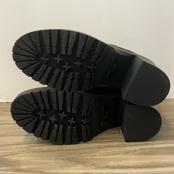 NEW French Connection Black Vegan Suede Zip Moto Biker Platform Heeled Boots - Picture 8 of 9